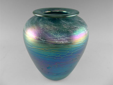 Teal Blown Glass Luster Vase